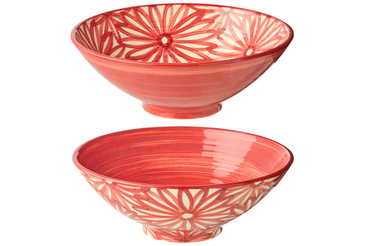 Kom Lebrillo + bloemen keramiek rood assortiment van 2