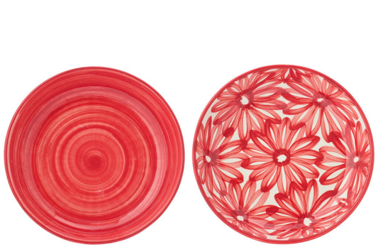 Bord diep bloemen keramiek rood assortiment van 2