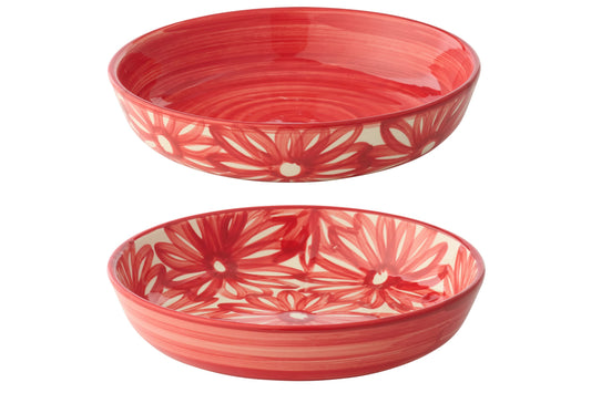 Bord diep bloemen keramiek rood assortiment van 2