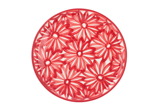 Bord bloemen keramiek rood