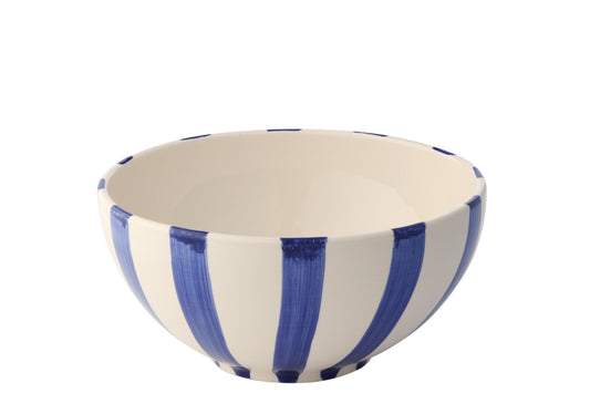 Kom vis gestreept keramiek donkerblauw groot
