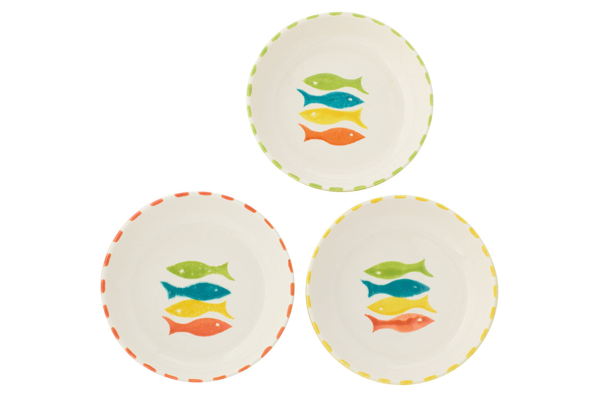 Deep ceramic fish plate, multicolored, assortment of 3