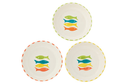 Deep ceramic fish plate, multicolored, assortment of 3
