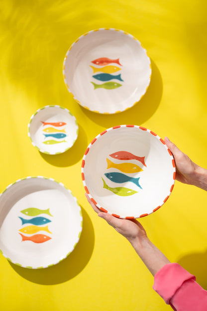 Deep ceramic fish plate, multicolored, assortment of 3