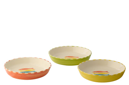 Deep ceramic fish plate, multicolored, assortment of 3