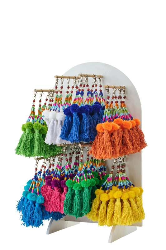 Sleutelhanger pompon 48 stuks met display katoen meerkleurig