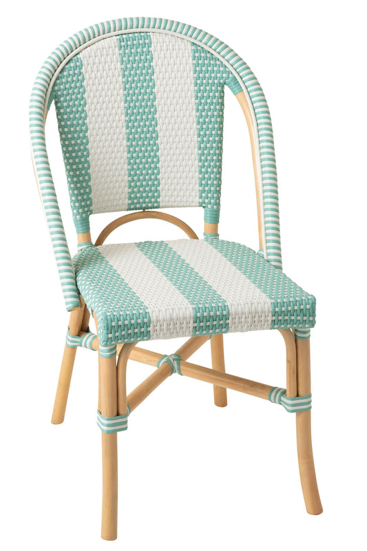 Dining Chair Striped Rattan Light Blue/White
