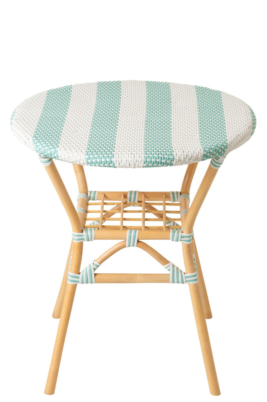 Dining Table Striped Rattan Light Blue/White