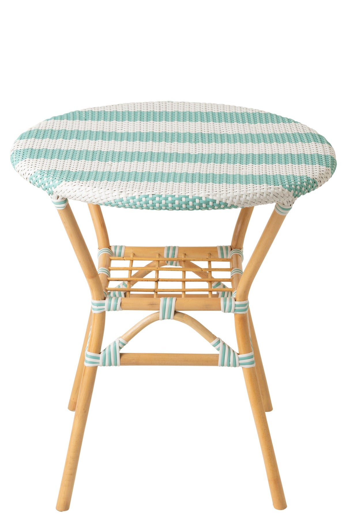 Dining Table Striped Rattan Light Blue/White