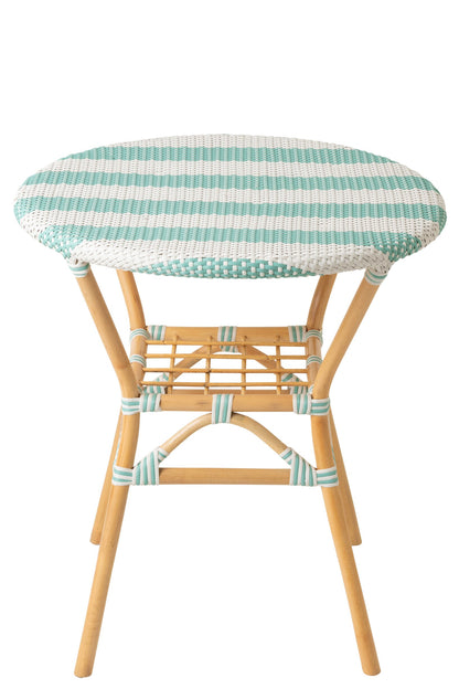 Dining Table Striped Rattan Light Blue/White