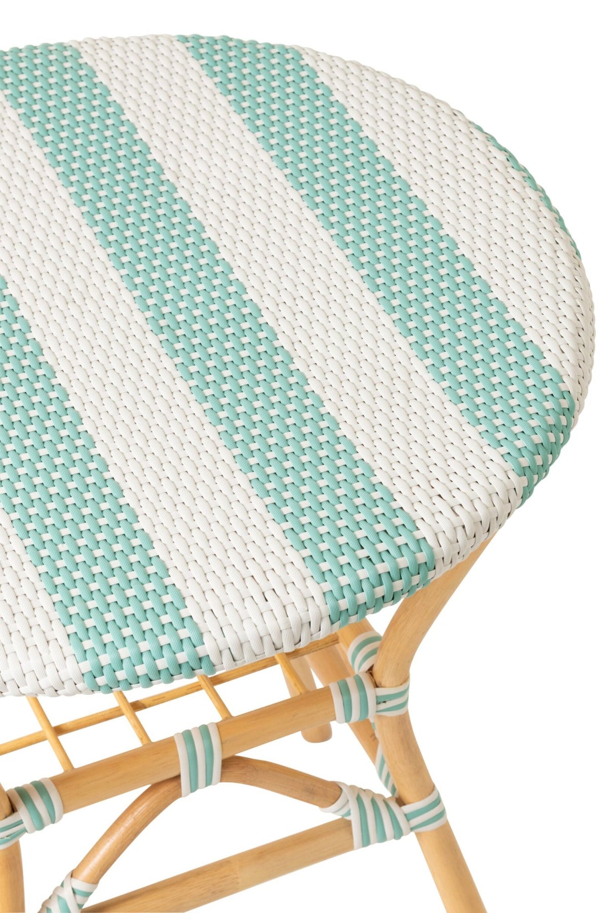 Dining Table Striped Rattan Light Blue/White