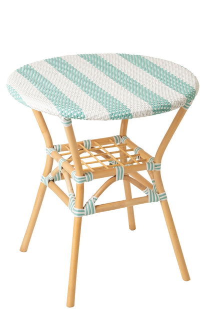 Dining Table Striped Rattan Light Blue/White