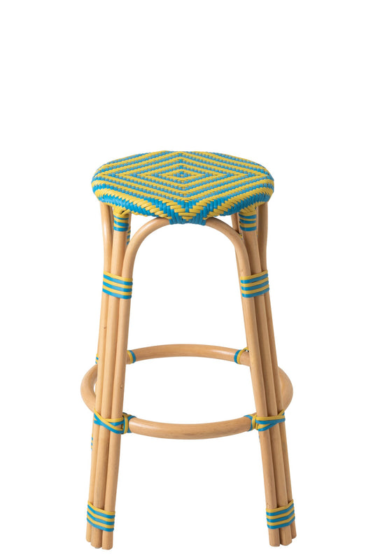 Stool Geo Rattan Yellow/Azure Blue