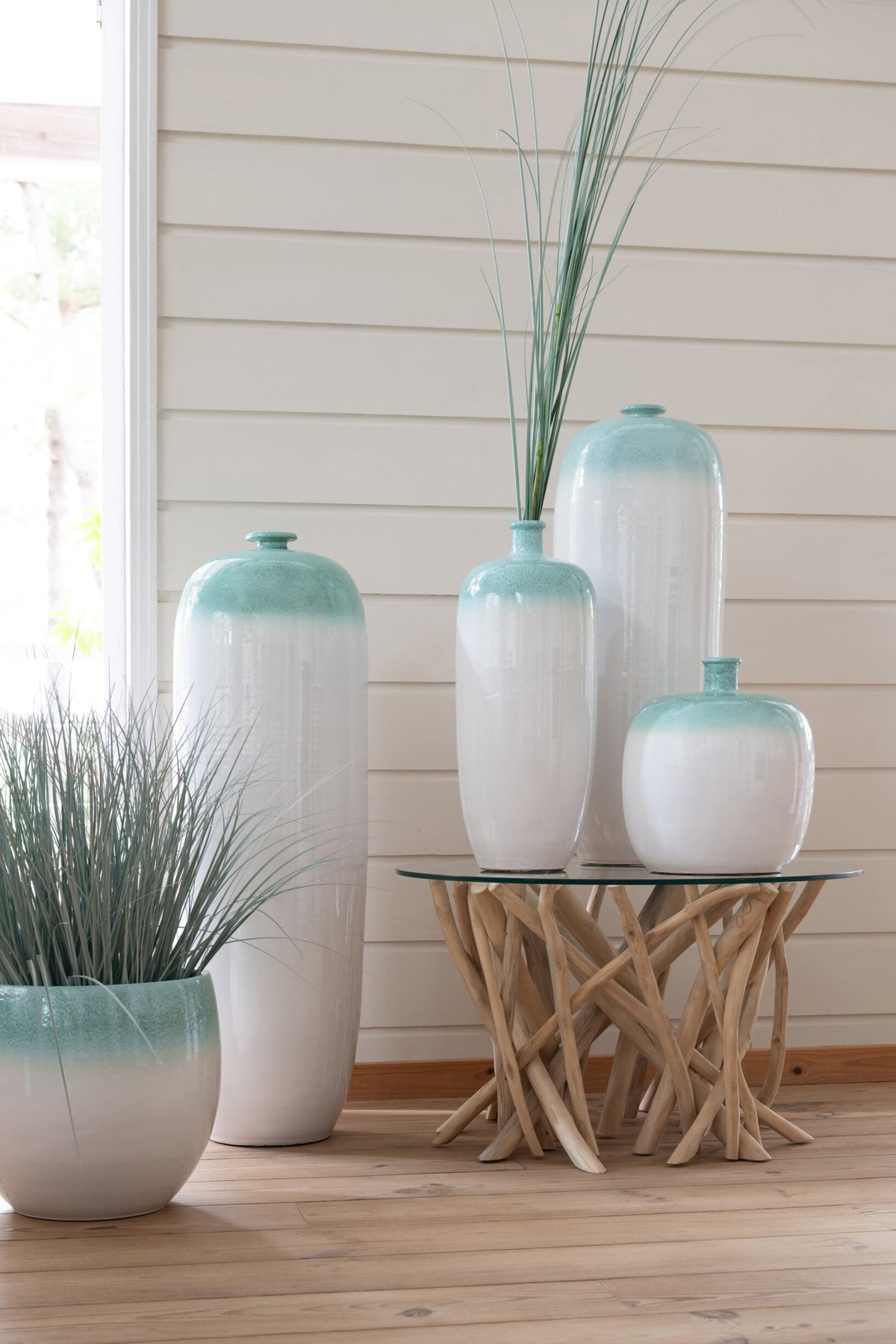 Flowerpot Ceramic Mint Green/White