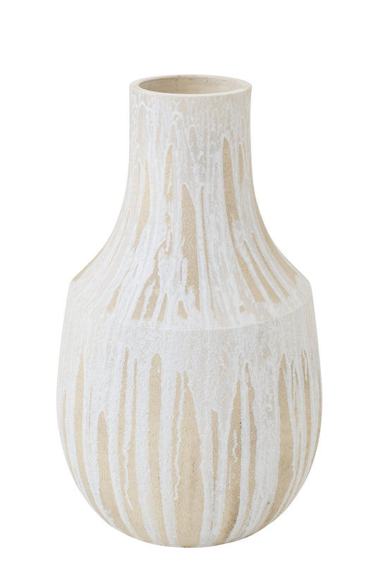 Floor Vase Ceramic White/Light Beige Small