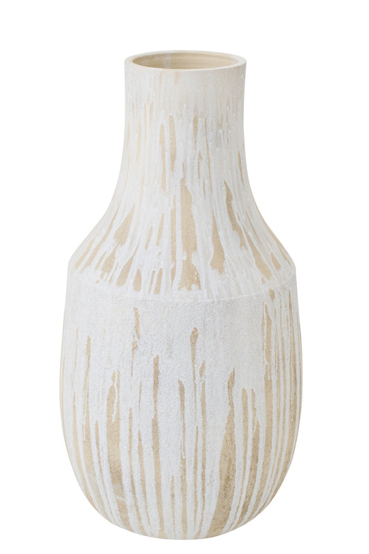 Floor Vase Ceramic White/Light Beige Large