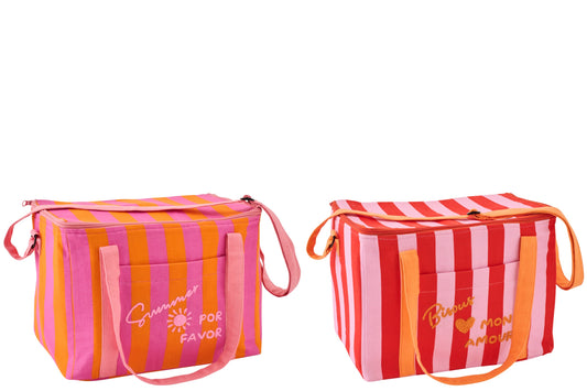 Lunch zak zomer/Bisous gestreept katoen meerkleurig assortiment van 2