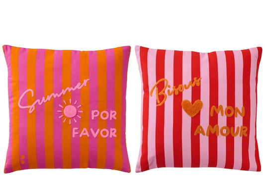 Cushion Summer/Bisous Striped Cotton Multi Assortment Of 2