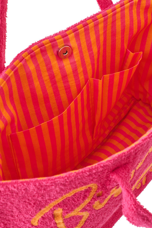 Set van 2 strandtas Bisous katoen roze/oranje