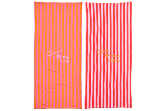 Beach Towel Summer/Bisous Striped Cotton Multi Assortment Of 2