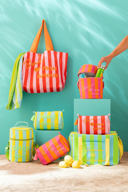 Lunch bag Sunshine/smile striped cotton multicolored assortment of 2