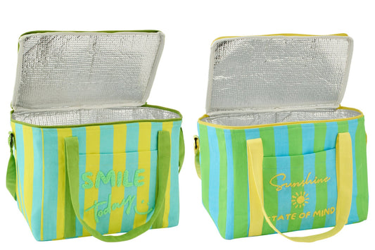 Lunch zak Sunshine/smile gestreept katoen meerkleurig assortiment van 2