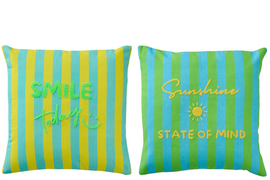 Cushion Sunshine/Smile Striped Cotton Multi Assortment Of 2