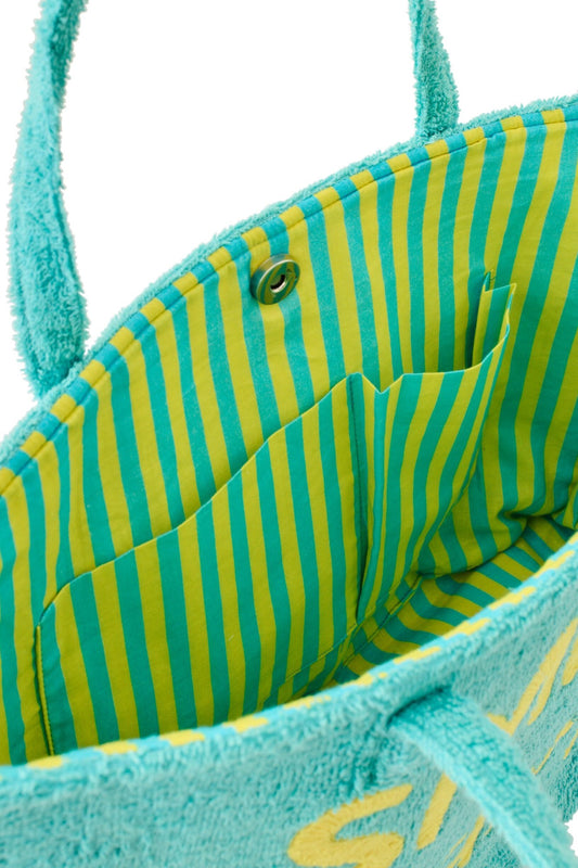Set van 2 strandtas smile katoen turquoise/geel