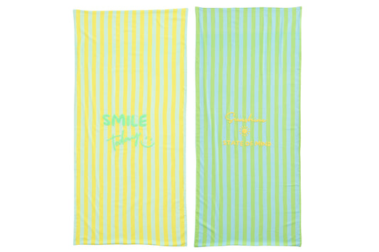 Beach Towel Sunshine/Smile Striped Cotton Multi Assortment Of 2