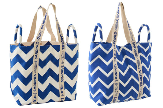 Strandtas Ola Amor katoen wit/donkerblauw assortiment van 2