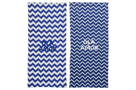 Beach Towel Ola Amor Cotton White/Dark Blue Assortment Of 2