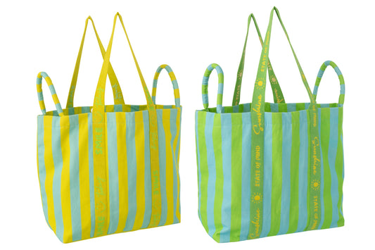 Strandtas sunshine/smile gestreept katoen meerkleurig assortiment van 2