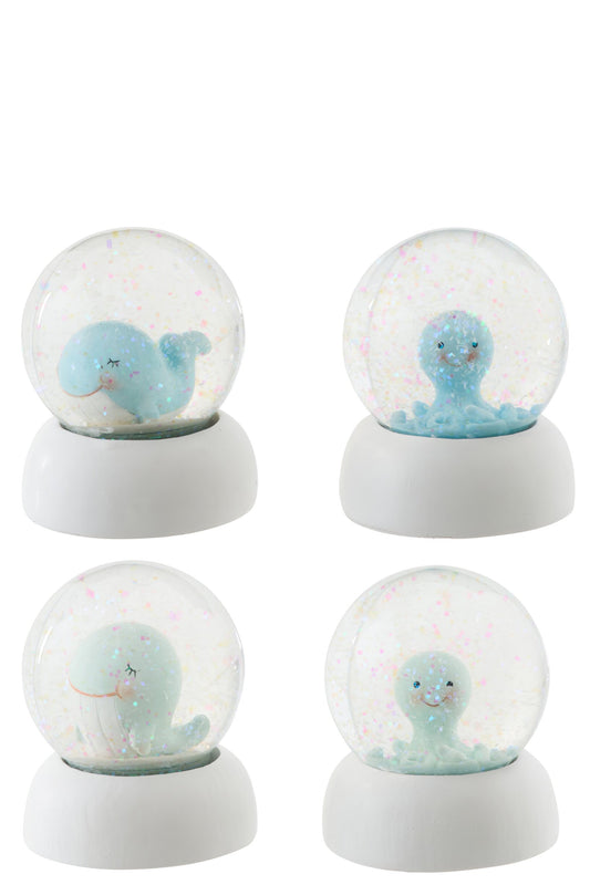 Water Globe Whale + Octopus Polyresin Light Blue/Light Green Small Assortment Of 4