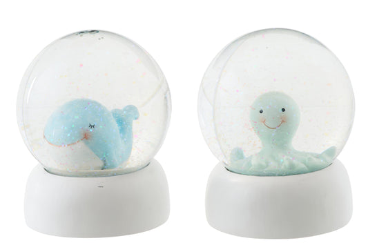Water Globe Whale + Octopus Polyresin Light Blue/Light Green Large Assortment Of 2
