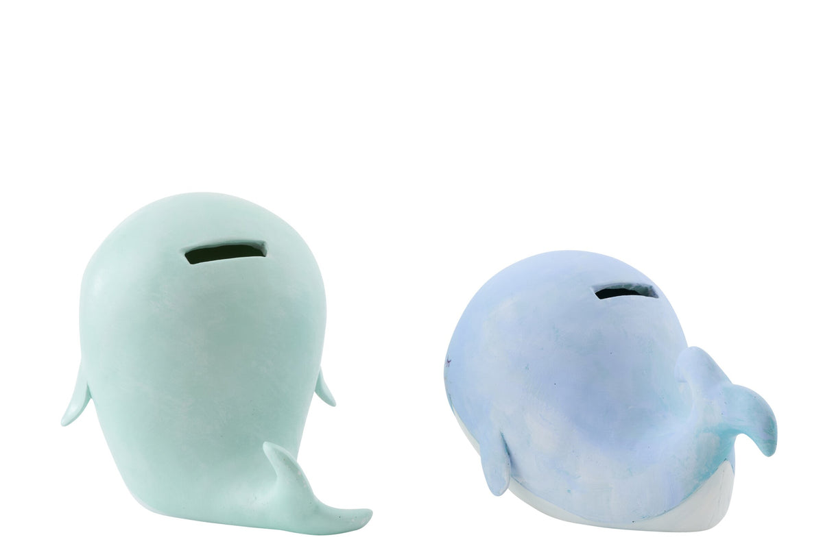 Piggy Bank Whale Polyresin Light Blue/Light Green Large Assortment Of 2