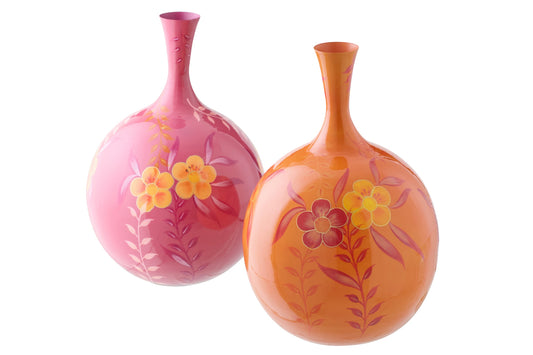 Vase Flowers Metal Pink/Orange Assortment Of 2