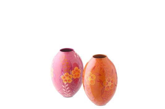 Vase Flowers Metal Pink/Orange Small Assortment Of 2