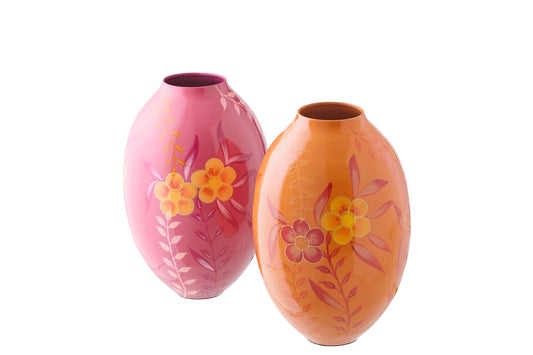 Vase Flowers Metal Pink/Orange Large Assortment Of 2