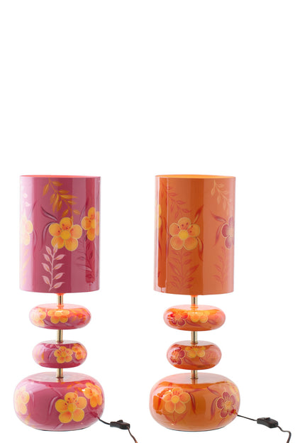 Lamp flowers metal pink/orange assortment of 2