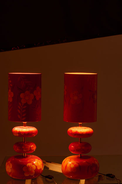 Lamp flowers metal pink/orange assortment of 2