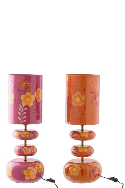 Lamp flowers metal pink/orange assortment of 2