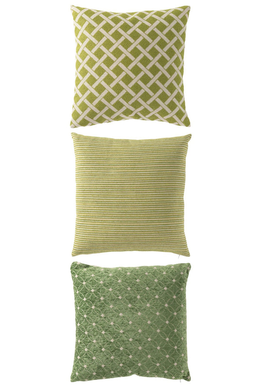 Cushion Square Polyester Green/Off-White Assortment Of 3
