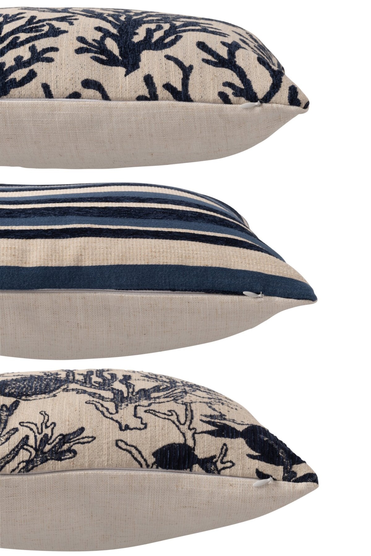 Cushion Coral/Stripes Square Polyester Blue/Off-White Assortment Of 3