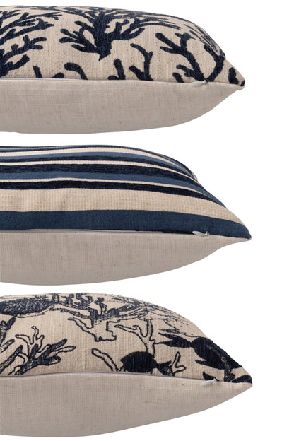 Cushion Coral/Stripes Square Polyester Blue/Off-White Assortment Of 3