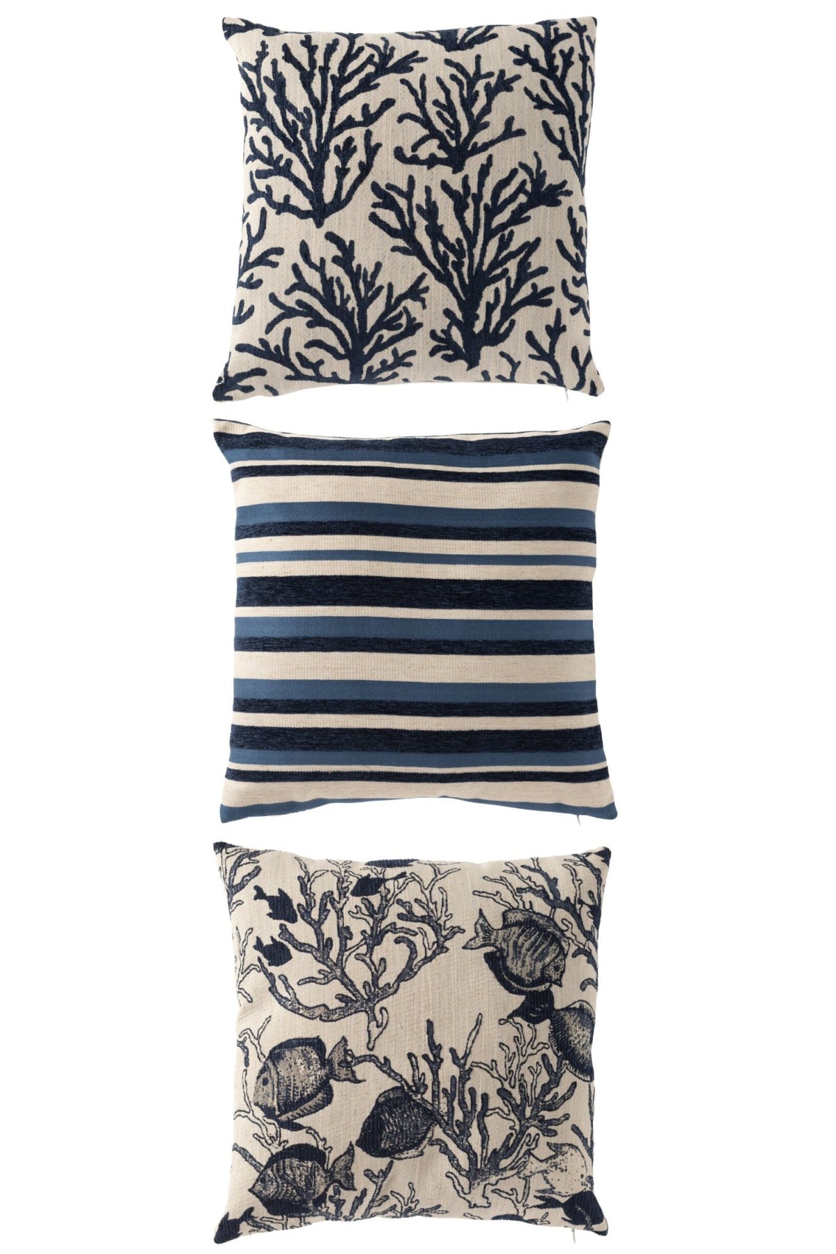 Cushion Coral/Stripes Square Polyester Blue/Off-White Assortment Of 3
