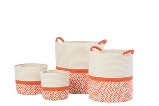 Set van 4 mand polyester oranje/wit