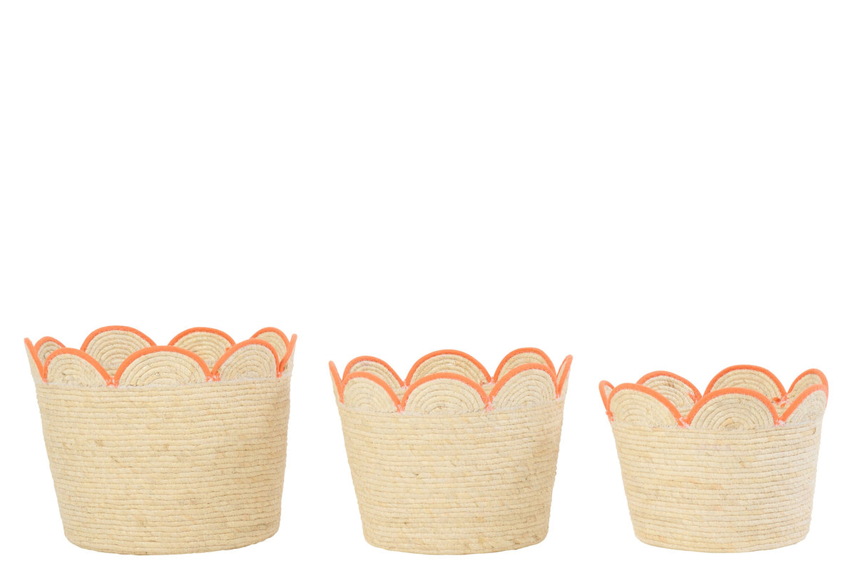 Set van 3 mand bloem maïs blad naturel/oranje