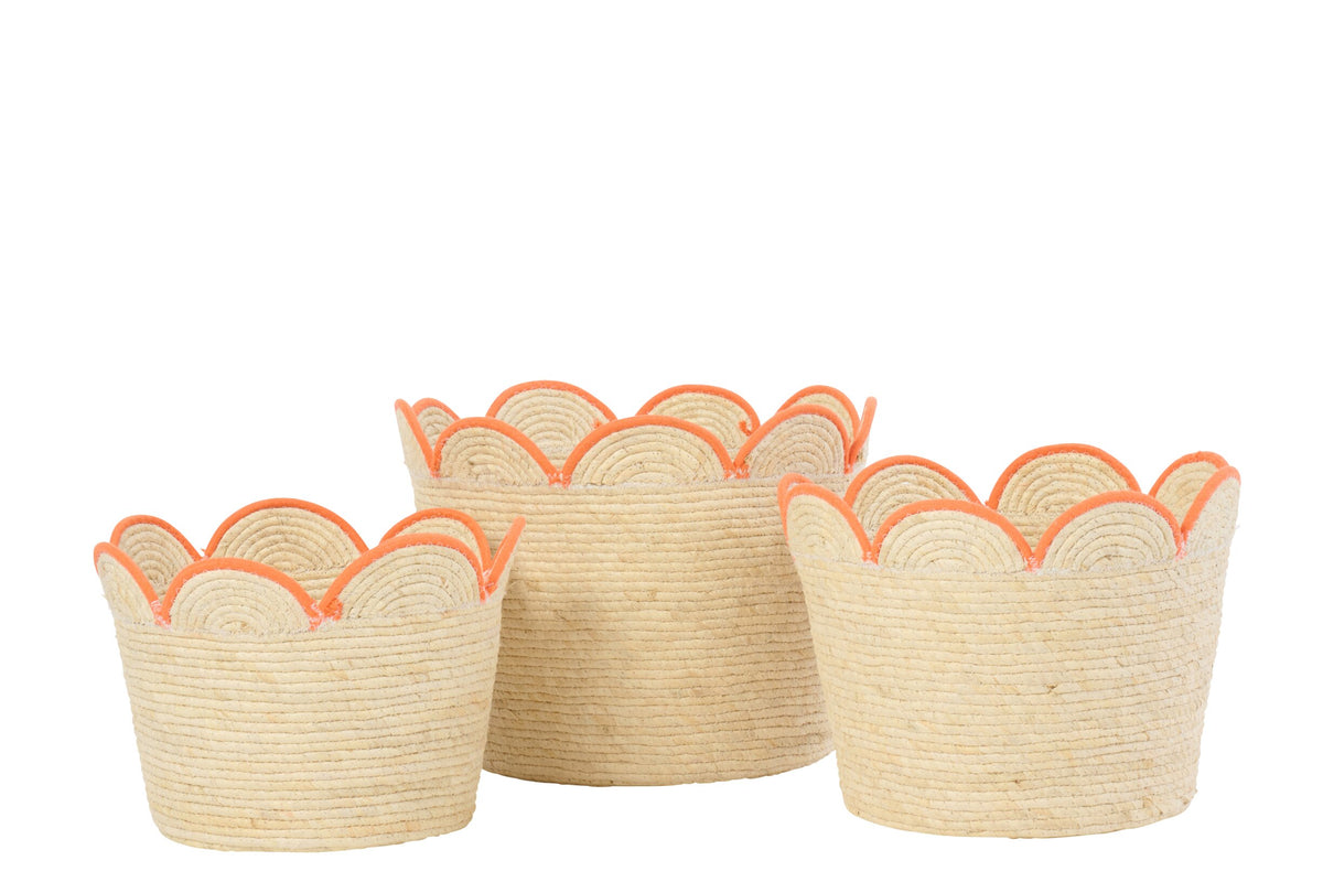 Set van 3 mand bloem maïs blad naturel/oranje