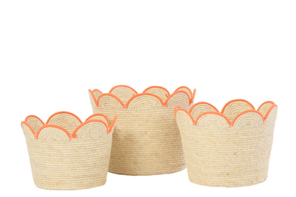 Set van 3 mand bloem maïs blad naturel/oranje