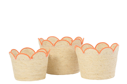 Set van 3 mand bloem maïs blad naturel/oranje